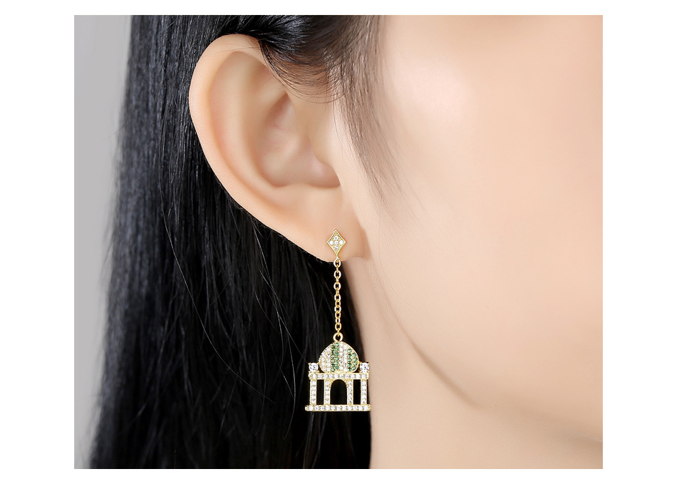 Creative Castle Pendant Earrings Left And Right Asymmetric Long Ladies Earrings display picture 4