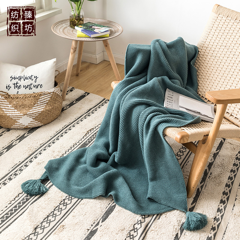新款腈纶手工四角流苏毯 春秋盖毯 空调毯子拍照道具