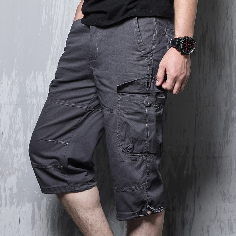 Summer Thin Cropped Pants Men's Large Size Pure Cotton Casual Pants Outdoor Loose Multi-Pocket Workwear Trendy Short Pants