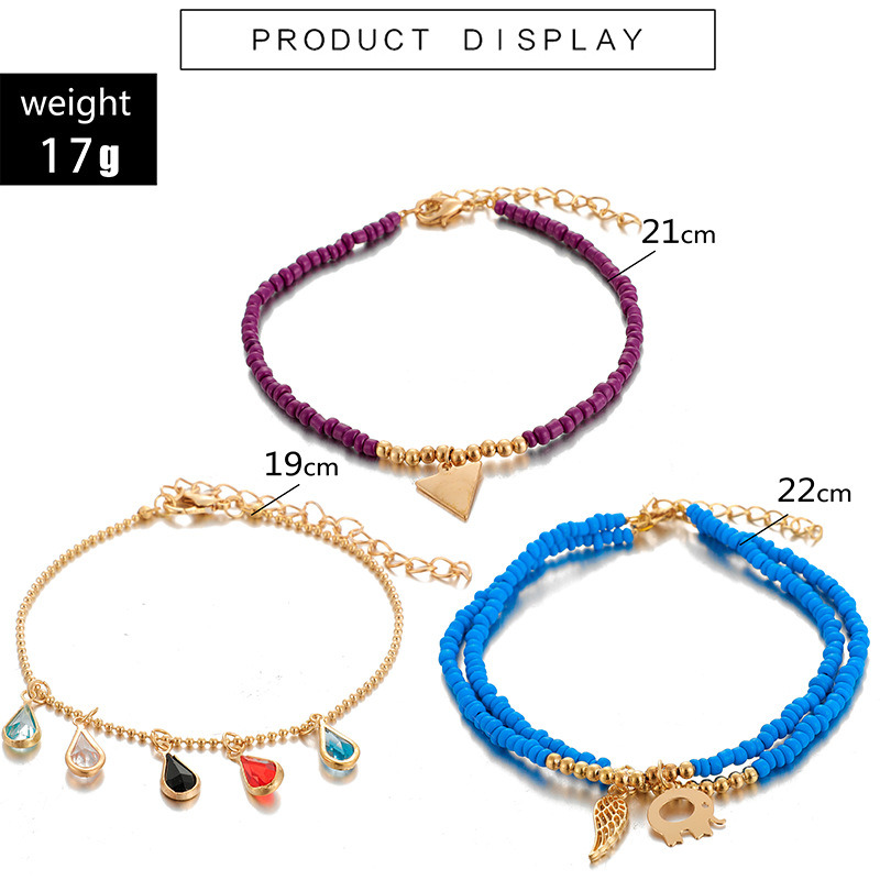 Diamond Beaded Leaf Triangular Elephant Tassel Anklet 3-piece Set Wholesales Fashion display picture 1