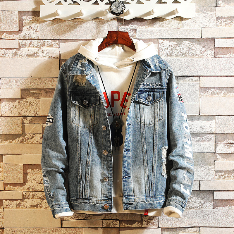 2019 new pattern hole Chaqueta Korean Edition Trend All-match fashion Teenagers Spring and autumn season Jacket