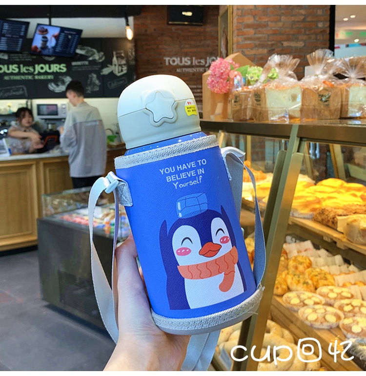 Cartoon Children's Vacuum Cup Male And Female Primary School Students Vacuum Stainless Steel Straw Cup Kindergarten Baby Portable Water Cup display picture 9