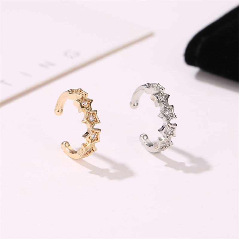 New Earrings Sweet Diamond Pentagram Five-pointed Ear Pierced Ear Clip Earrings Simple Personality Student Jewelry Wholesale Nihaojewelry display picture 3