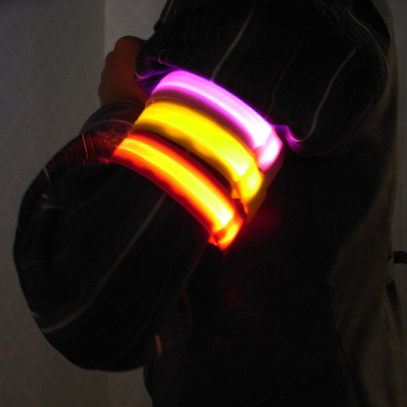 led发光运动发光手臂带夜跑骑行警示信号灯绑腿腕带反光跑步装备