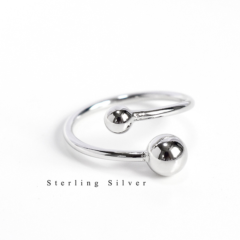 S925 Sterling Silver Round Bead Cross Ring Korean Version Fashion Personality Female Joint Ring Versatile Temperament Jewelry