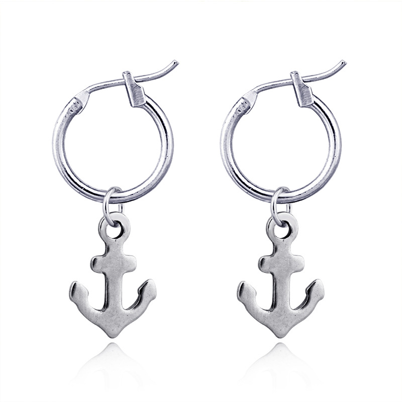 European Trend Punk Simple Small Boat Anchor Pendant Ear Ring Female Round Small Circle Earring Ear Clip Cross-border Hot Selling display picture 1