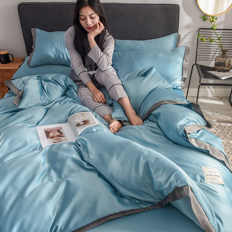 厂家直销2021春夏新品水洗真丝宽边款纯色四件套礼品团购一件代发