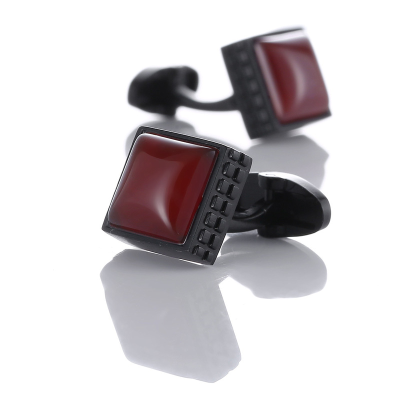 Amazon ebay cross-border French shirt cufflinks black inlaid red Stone cufflinks cufflinks in stock