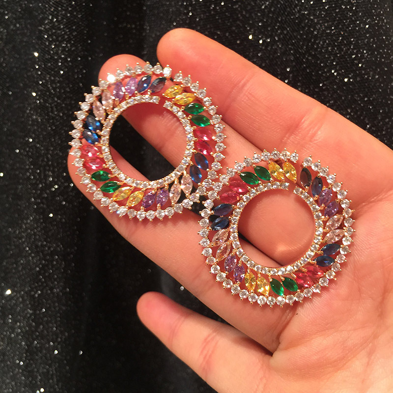 S925 Silver Needle Luxury Colored Geometric Circle Earrings Temperament Dinner Dress Lady Wholesales Fashion display picture 2