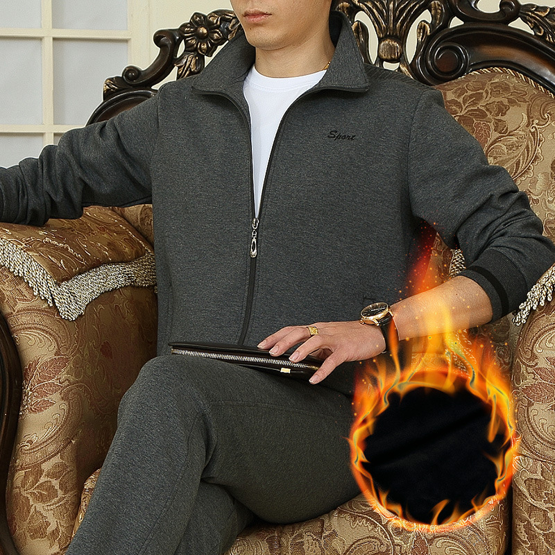 Middle and old age Plush motion suit man business affairs coat Three Autumn and winter thickening leisure time suit dad
