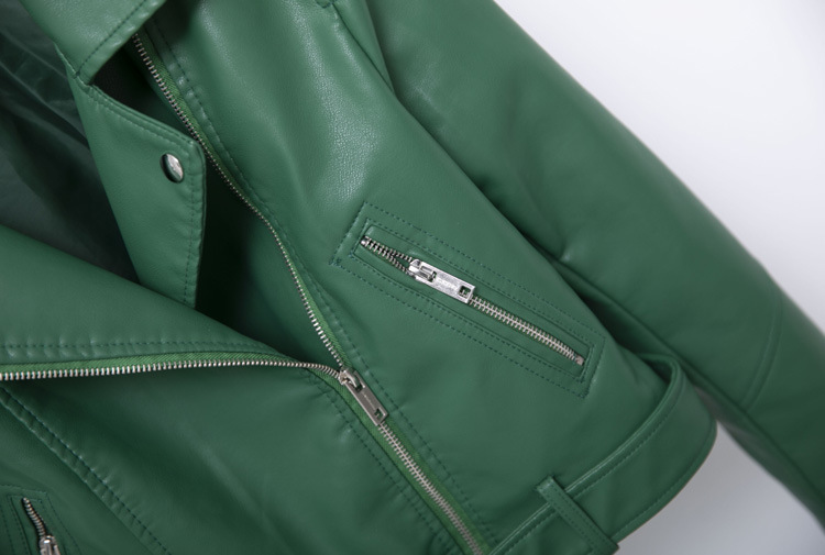 2021 Autumn New Epaulet Lapel Short Belt Women PU Leather Coat Simple Leather Jacket Motorcycle Jacket in Jackets