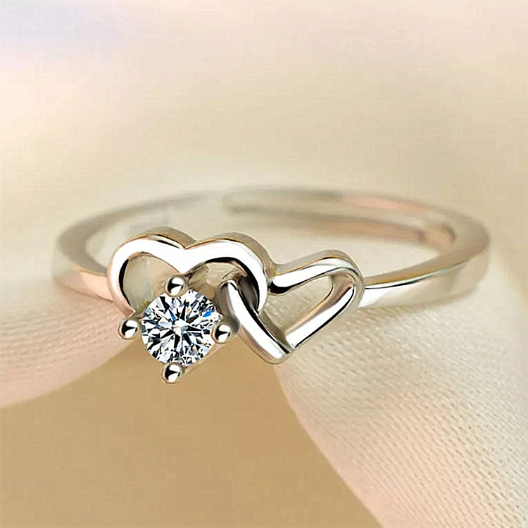 Designer Double Heart Ring With Diamond And Zircon Inlay Women_voghion.com