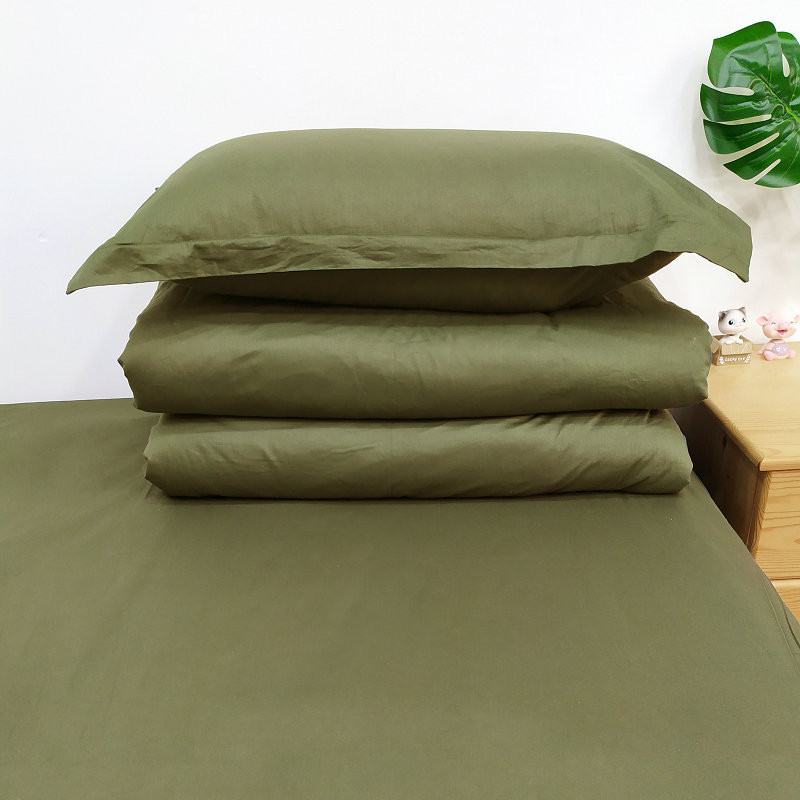定制纯棉40支斜纹单位宿舍用军绿床上用品被套床单学生三件套印字