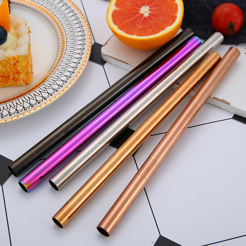 Cross-border food-grade 304 stainless steel gold-plated colorful beverage coffee milk tea straws support logo