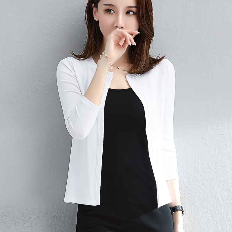 2022 Spring New Fashion Round Neck White Air-conditioning Shirt Women's Short Trendy Thin Slim-fit Knitted Cardigan Jacket 2022 Spring New Fashion Round Neck White Air-conditioning Shirt Women's Short Trendy Thin Slim-fit Knitted Cardigan Jacket