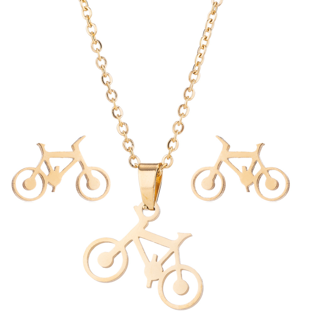 15g Weight PVD Coated Gold Plating Process PVD Coated Real Gold Plated Bicycle Stainless Steel Fashion Waterproof Non Tarnish Jewelry Set