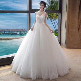旅拍婚纱礼服高腰新娘结婚齐地白色简约修身显瘦女主2024新款夏季