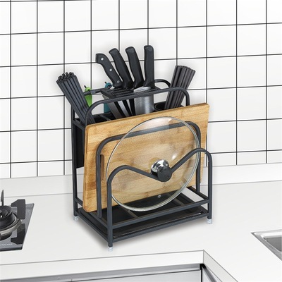 工廠直銷黑色不鏽鋼刀架廚房用品菜刀砧板收納置物架鍋蓋菜板架