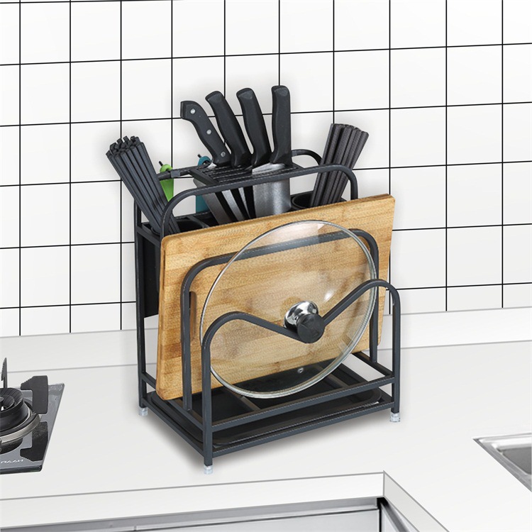 工廠直銷黑色不鏽鋼刀架廚房用品菜刀砧板收納置物架鍋蓋菜板架