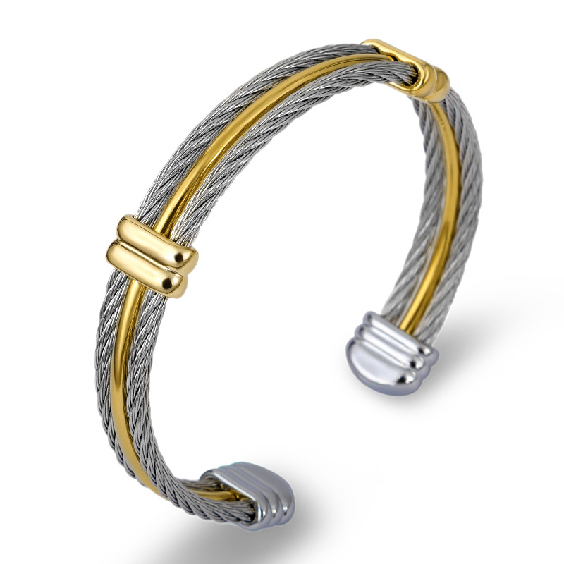 23g Weight 0.03µm Gold Plating Thickness Retro Color Block Stainless Steel Plating Vacuum Plating Men's Bangle Men Cuff & Bangle