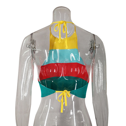 Fashionable Summer Women's Clothing for Foreign Trade: Halterneck Backless Sexy Strappy Outerwear Base Layer Striped Camisole for Chic Girls