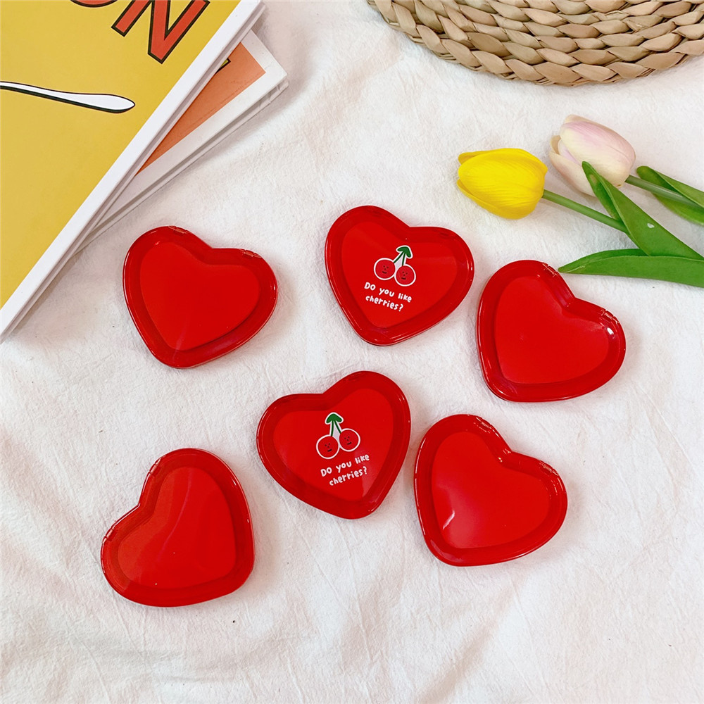 Cute Cherry Heart-shaped Handy Makeup Double-sided Portable Mirror display picture 1