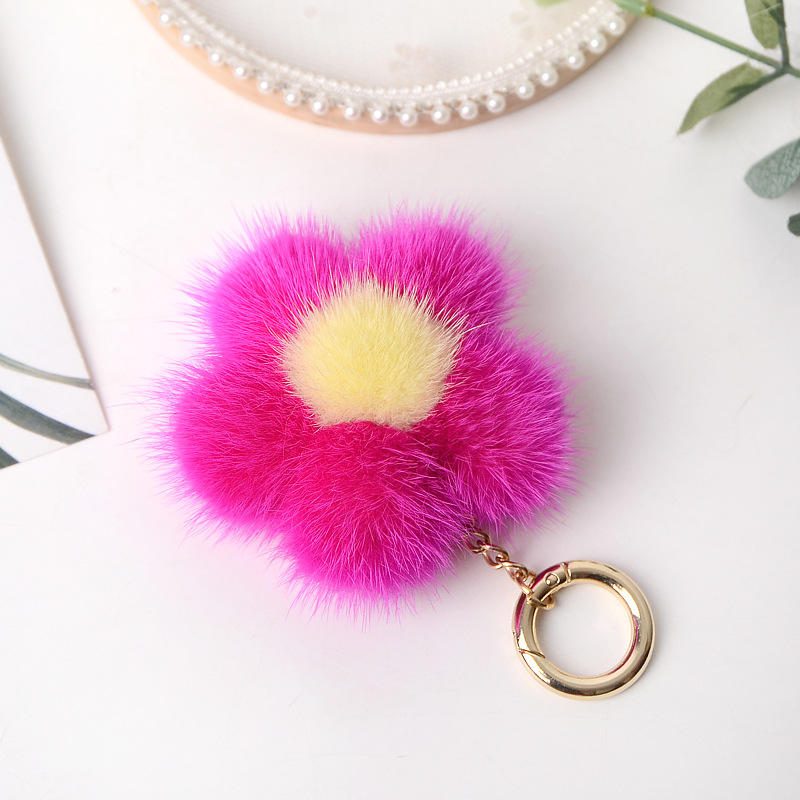 On the new mink fur sunflower key chain plush fur bag bag pendant cute immortal flower DIY accessories