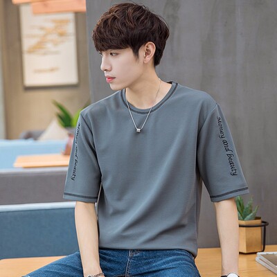 Summer T-shirt pure cotton printing half sleeve T-shirt Trend Korean Edition Easy jacket Three Quarter Sleeve Elbow sleeve