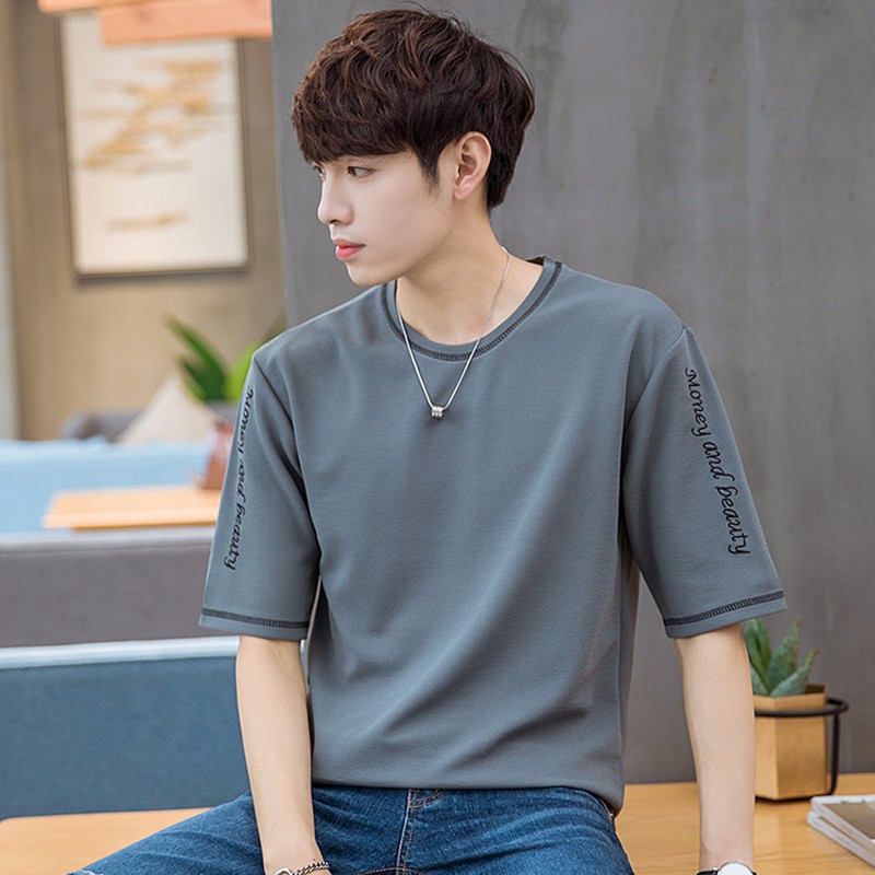 Summer T-shirt pure cotton printing half sleeve T-shirt Trend Korean Edition Easy jacket Three Quarter Sleeve Elbow sleeve