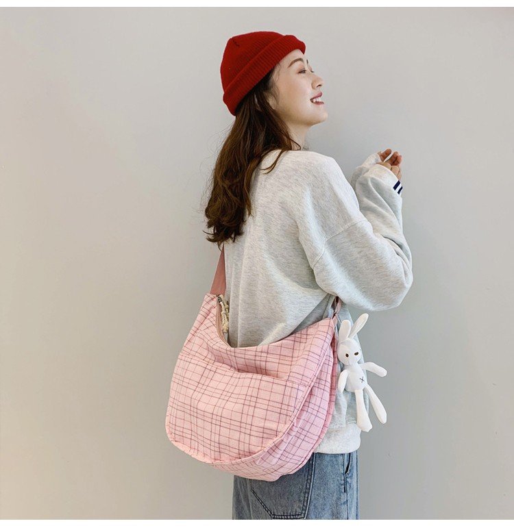 Fashion Small Fresh Plaid Canvas Shoulder Soft Cute Girl Student Messenger Bag display picture 26