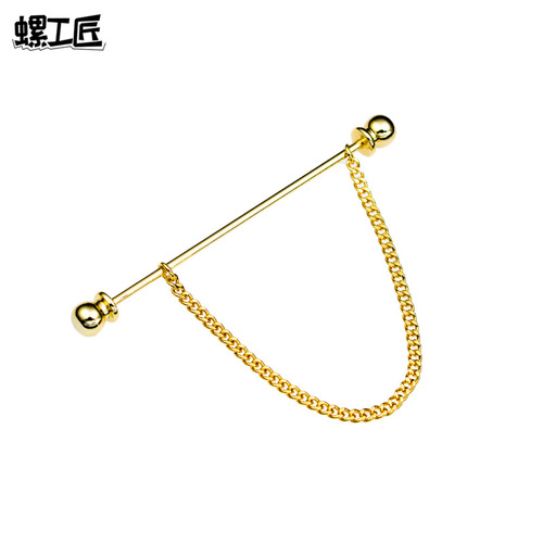 Wow! Round ball with trailing spiral collar pin metal chain tassel men's brooch Korean-style shirt corner buckle pin