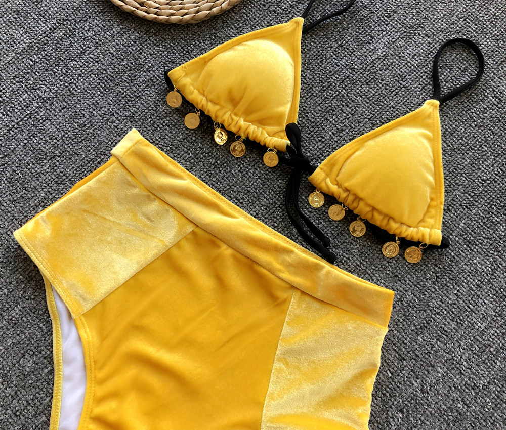   ladies split swimsuit bikini hot sale gold velvet printed bikini NSDA1189