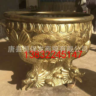 黄铜铸造大铜缸摆件室外大型青铜缸摆件养花养鱼紫铜缸雕塑生产厂