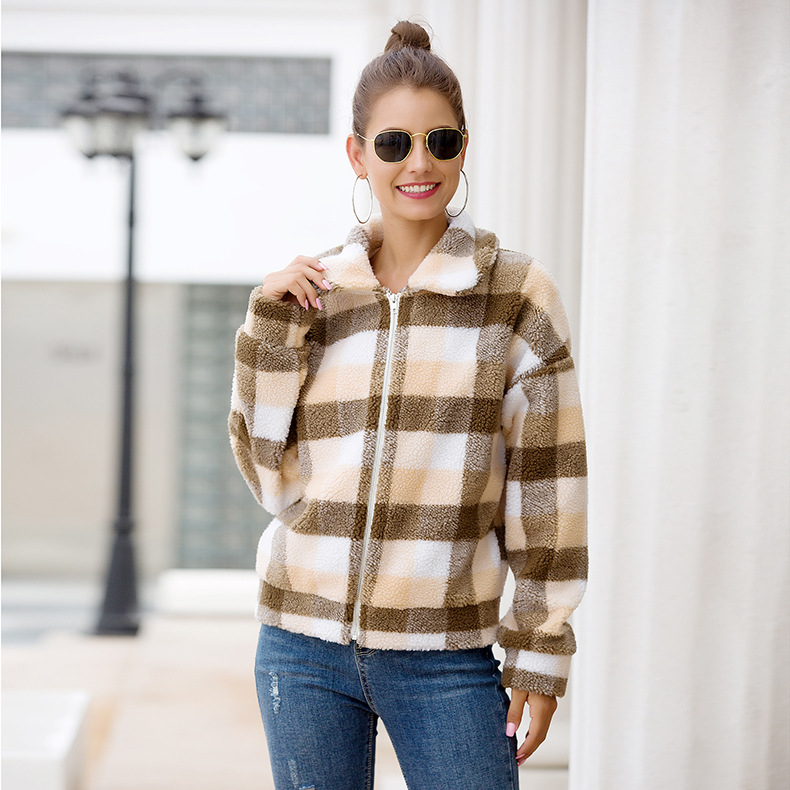 women s hot spring new plaid wool short coat NSKX6071