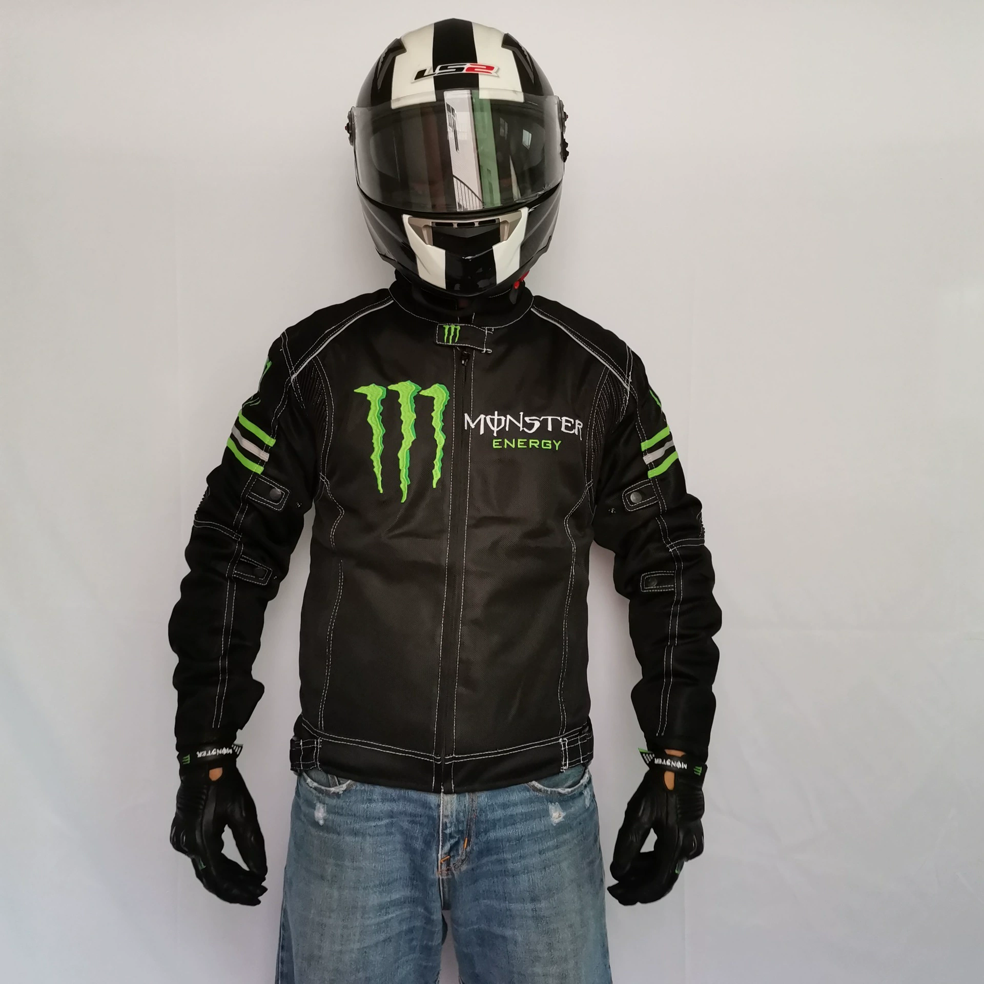Zomer ademende motorracejas met anti-val beschermende kleding - Monster Energy Design [motorjas, racepak]