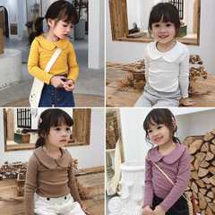 Foreign trade girls' bottoming shirt long-sleeved spring and autumn versatile 2023 new children's style double-layer lotus leaf lapel T-shirt