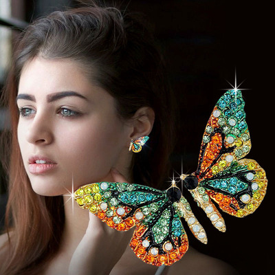 Butterfly wing Earrings Diamond Silver Needle versatile personality earrings earrings earrings earrings accessories