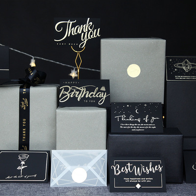 創意賀卡觸感黑色燙金商務賀卡烘焙生日祝福感謝卡聖誕節賀卡