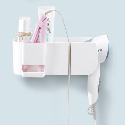 吹风机架免打孔厂家批发浴室塑料吸盘多功能卫生间置物架黑收纳箱|ms