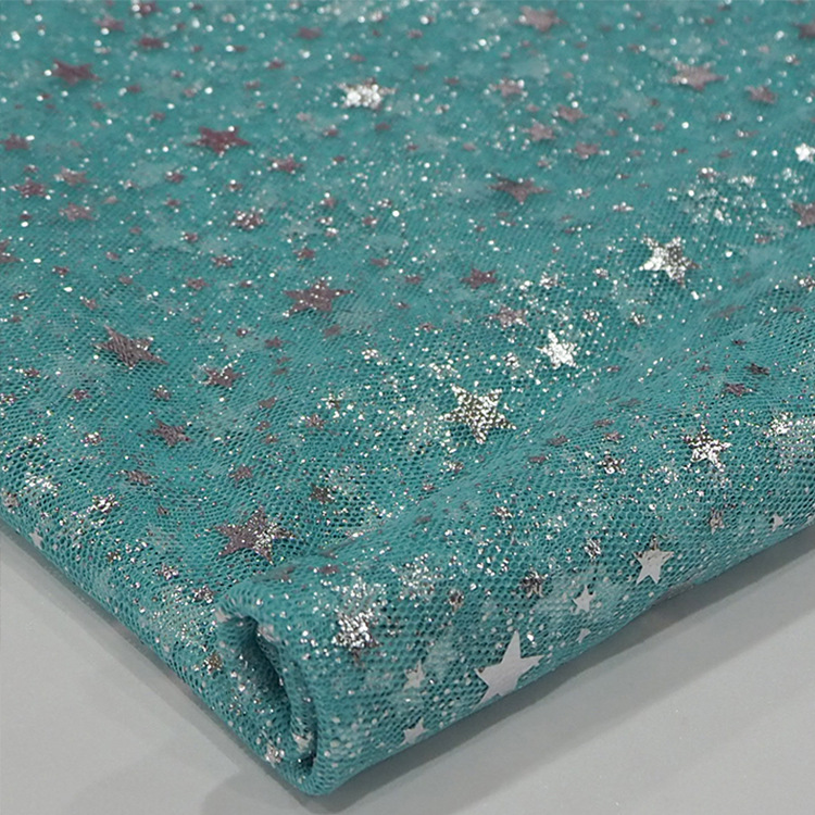 Fabricante de suministro de estrella de pentaco plata estampada estrella hilo hilo estrella hilo vestido de mujer tela de falda de busto
