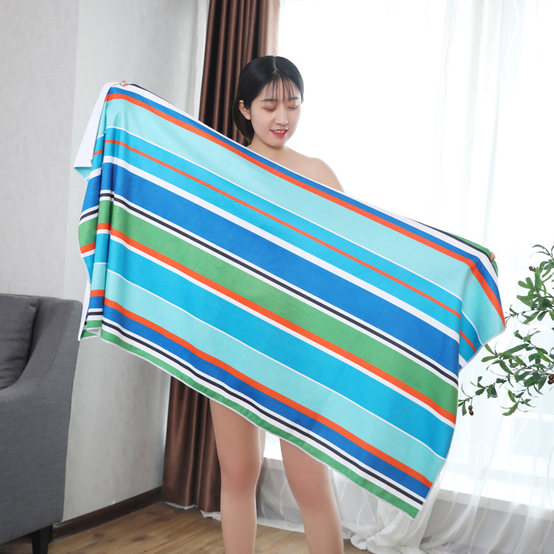logo customized Superfine fibre Bath towel Digital printing colour stripe towel Quick drying water uptake Beach towel Manufactor