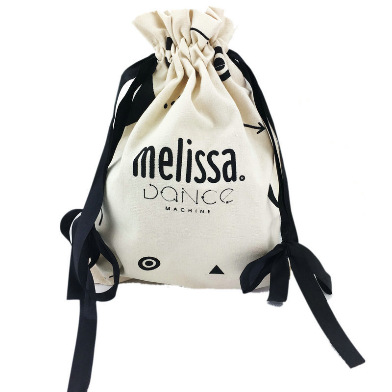 束口棉布背包袋 经典黑白拉绳袋印刷logo 8安胚布棉帆布包装袋