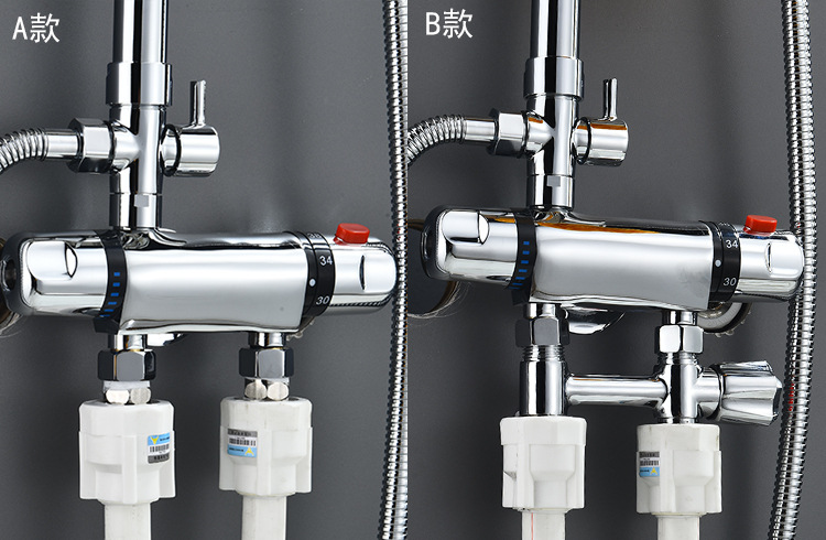 Original manufacturer's exposed alloy constant-temperature mixing valve faucet, bathroom rain shower head, automatic warm water control valve set Specification drawing