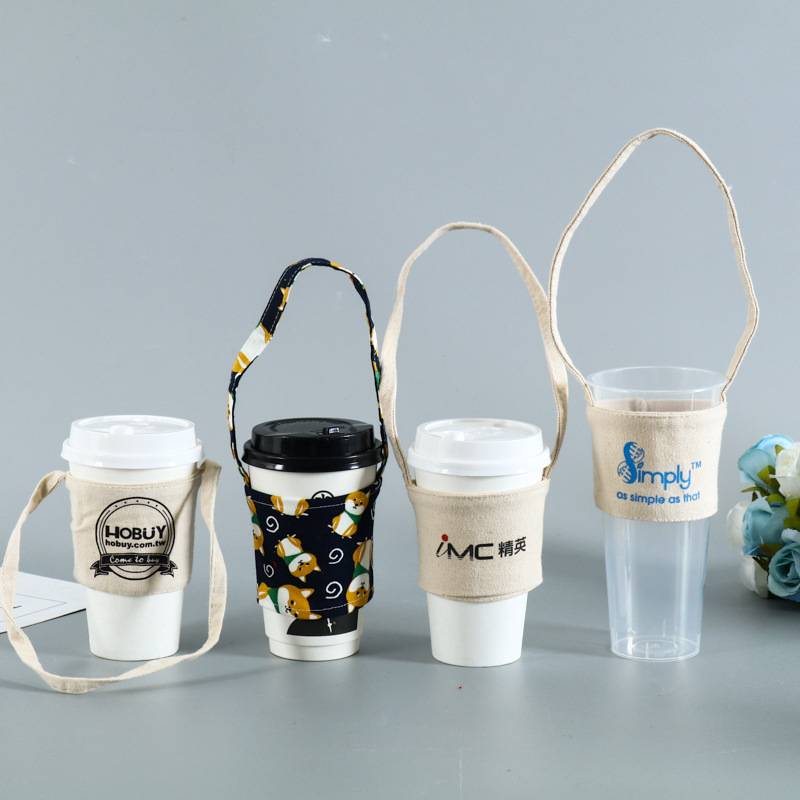 厂家生产帆布奶茶咖啡杯套定制 棉布小清新牛仔布饮料杯套杯袋