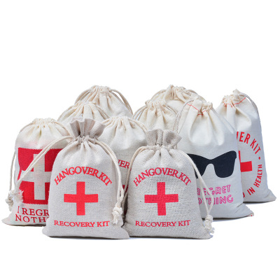束口棉布宿醉包 红十字架宿醉工具包 Hangover Kit Bags 醒酒袋
