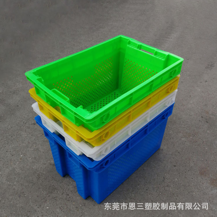 食品周转框可套叠箩冷库生鲜水果储藏运输加厚加密错位塑料筐批发