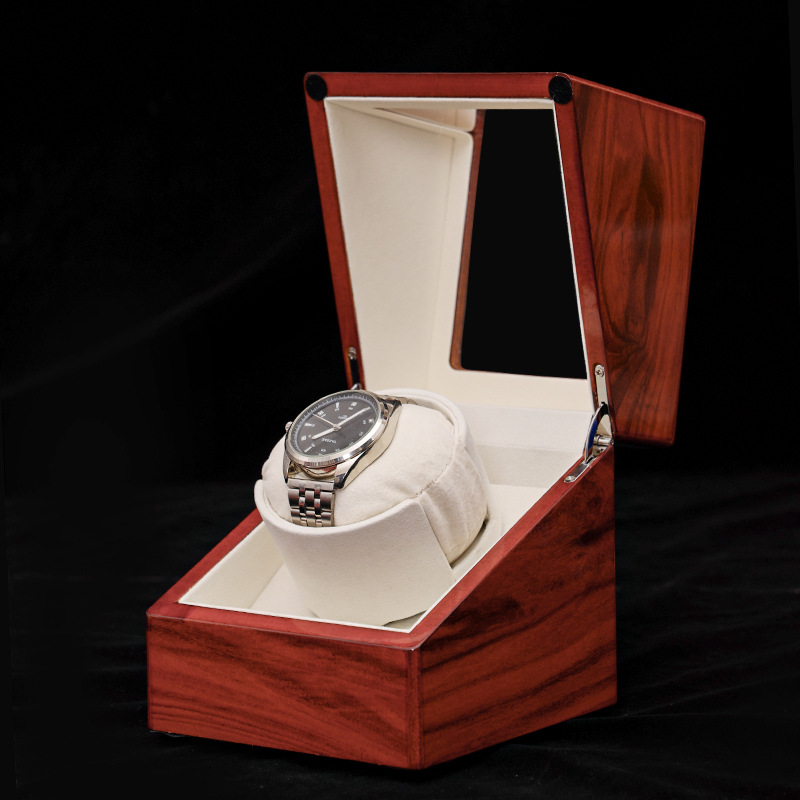 迷你摇表器 单支手表盒自动上弦手表盒黄色亮光漆木纹马达盒