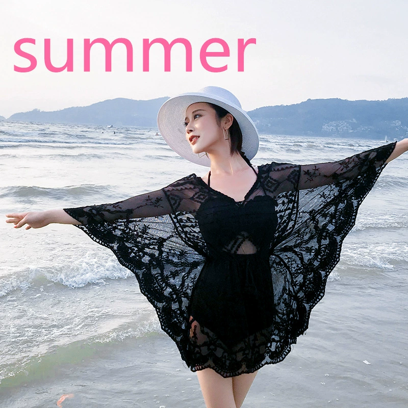 Пляжная праздничная полая кружевная рубашка Сексуальная блузка для купальника бикини средняя длинная солнцезащитная одежда женская тонкая куртка