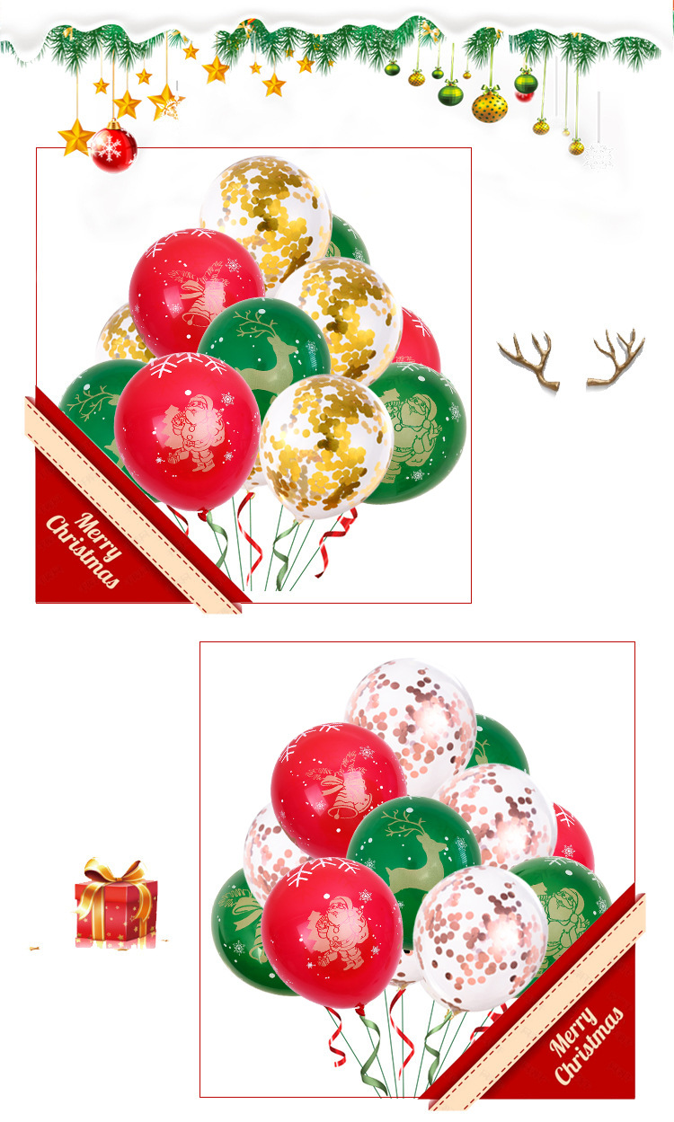 Red Green Christmas Balloon Latex 12 Inch Bronzing 5 Faces All Printed Color Latex Round Christmas Balloons display picture 2