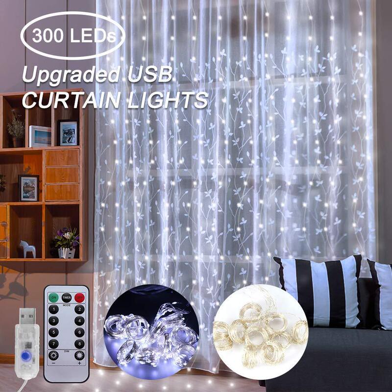 Amazon popular remote control USB curtain light string girl heart Room 8 Mode 3*3 m 300 lamp curtain light string